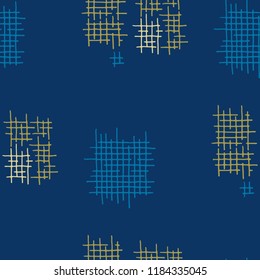 Grunge Seamless Lattice. Abstract Pattern. Retro Hand Drawn Texture with Shabby Crossing Lines. Colorful Vector Pattern for Dress, Curtain, Tablecloth. Abstract Seamless Pattern.