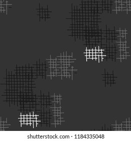 Grunge Seamless Lattice. Abstract Pattern. Trendy Hand Drawn Texture with Scribble Crossing Lines. Black and White Vector Pattern for Dress, Paper, Tablecloth. Abstract Seamless Pattern.