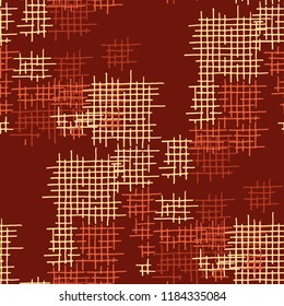 Grunge Seamless Lattice. Abstract Pattern. Trendy Hand Drawn Texture with Shabby Crossing Lines. Colorful Vector Pattern for Dress, Curtain, Paper. Abstract Seamless Pattern.
