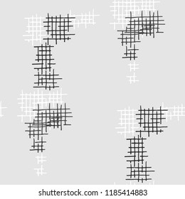 Grunge Seamless Lattice. Abstract Pattern. Modern Hand Drawn Texture with Shabby Crossing Lines. Black and White Vector Pattern for Print, Cloth, Fabric. Abstract Seamless Pattern.