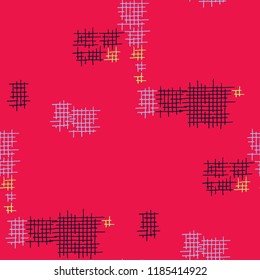 Grunge Seamless Lattice. Abstract Pattern. Trendy Hand Drawn Texture with Scratched Crossing Lines. Colorful Vector Pattern for Print, Fabric, Cloth. Abstract Seamless Pattern.
