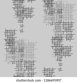 Grunge Seamless Lattice. Abstract Pattern. Retro Hand Drawn Texture with Shabby Crossing Lines. Black and White Vector Pattern for Dress, Curtain, Tablecloth. Abstract Seamless Pattern.