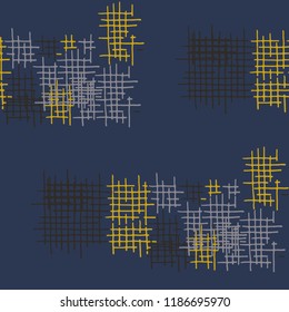 Grunge Seamless Lattice. Abstract Pattern. Retro Hand Drawn Texture with Scratched Crossing Lines. Colorful Vector Pattern for Calico, Print, Textile. Abstract Seamless Pattern.