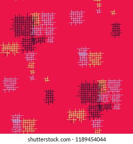 Grunge Seamless Lattice. Abstract Pattern. Modern Hand Drawn Texture with Shabby Crossing Lines. Colorful Vector Pattern for Chintz, Linen, Paper. Abstract Seamless Pattern.