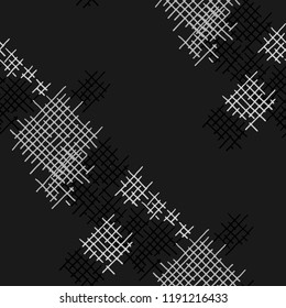 Grunge Seamless Lattice. Abstract Pattern. Trendy Hand Drawn Texture with Shabby Crossing Lines. Black and White Vector Pattern for Print, Cloth, Textile. Abstract Seamless Pattern.