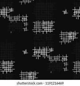 Grunge Seamless Lattice. Abstract Pattern. Trendy Hand Drawn Texture with Scribble Crossing Lines. Black and White Vector Pattern for Print, Fabric, Textile. Abstract Seamless Pattern.