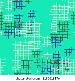 Grunge Seamless Lattice. Abstract Pattern. Modern Hand Drawn Texture with Scratched Crossing Lines. Colorful Vector Pattern for Print, Fabric, Textile. Abstract Seamless Pattern.