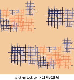 Grunge Seamless Lattice. Abstract Pattern. Modern Hand Drawn Texture with Scribble Crossing Lines. Colorful Vector Pattern for Print, Cloth, Fabric. Abstract Seamless Pattern.