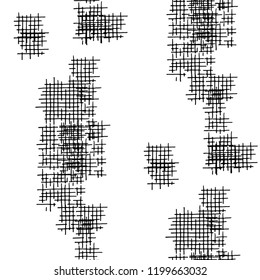 Grunge Seamless Lattice. Abstract Pattern. Trendy Hand Drawn Texture with Shabby Crossing Lines. Black and White Vector Pattern for Print, Fabric, Cloth. Abstract Seamless Pattern.