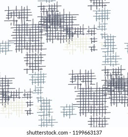 Grunge Seamless Lattice. Abstract Pattern. Vintage Hand Drawn Texture with Shabby Crossing Lines. Colorful Vector Pattern for Dress, Curtain, Tablecloth. Abstract Seamless Pattern.
