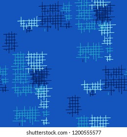 Grunge Seamless Lattice. Abstract Pattern. Retro Hand Drawn Texture with Shabby Crossing Lines. Colorful Vector Pattern for Chintz, Linen, Wallpaper. Abstract Seamless Pattern.