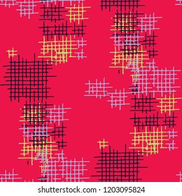 Grunge Seamless Lattice. Abstract Pattern. Vintage Hand Drawn Texture with Shabby Crossing Lines. Colorful Vector Pattern for Dress, Curtain, Tablecloth. Abstract Seamless Pattern.