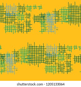 Grunge Seamless Lattice. Abstract Pattern. Vintage Hand Drawn Texture with Shabby Crossing Lines. Colorful Vector Pattern for Dress, Paper, Tablecloth. Abstract Seamless Pattern.