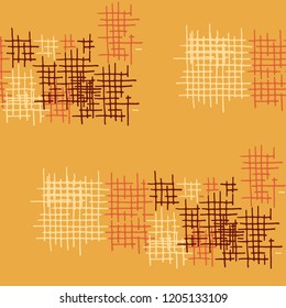 Grunge Seamless Lattice. Abstract Pattern. Modern Hand Drawn Texture with Scribble Crossing Lines. Colorful Vector Pattern for Chintz, Linen, Paper. Abstract Seamless Pattern.