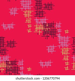Grunge Seamless Lattice. Abstract Pattern. Vintage Hand Drawn Texture with Shabby Crossing Lines. Colorful Vector Pattern for Wallpaper, Print, Textile. Abstract Seamless Pattern.