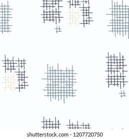 Grunge Seamless Lattice. Abstract Pattern. Vintage Hand Drawn Texture with Shabby Crossing Lines. Colorful Vector Pattern for Linen, Paper, Tablecloth. Abstract Seamless Pattern.