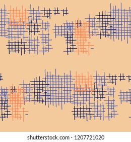 Grunge Seamless Lattice. Abstract Pattern. Vintage Hand Drawn Texture with Shabby Crossing Lines. Colorful Vector Pattern for Wallpaper, Print, Textile. Abstract Seamless Pattern.