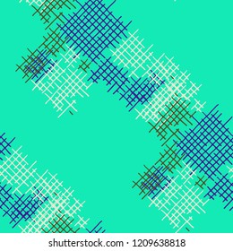Grunge Seamless Lattice. Abstract Pattern. Retro Hand Drawn Texture with Shabby Crossing Lines. Colorful Vector Pattern for Wallpaper, Cotton, Textile. Abstract Seamless Pattern.