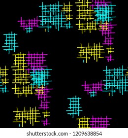 Grunge Seamless Lattice. Abstract Pattern. Trendy Hand Drawn Texture with Scratched Crossing Lines. Colorful Vector Pattern for Print, Cloth, Textile. Abstract Seamless Pattern.