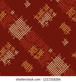 Grunge Seamless Lattice. Abstract Pattern. Modern Hand Drawn Texture with Scratched Crossing Lines. Colorful Vector Pattern for Dress, Curtain, Paper. Abstract Seamless Pattern.