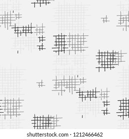 Grunge Seamless Lattice. Abstract Pattern. Modern Hand Drawn Texture with Scribble Crossing Lines. Black and White Vector Pattern for Chintz, Curtain, Paper. Abstract Seamless Pattern.