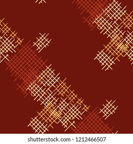 Grunge Seamless Lattice. Abstract Pattern. Trendy Hand Drawn Texture with Shabby Crossing Lines. Colorful Vector Pattern for Chintz, Linen, Wallpaper. Abstract Seamless Pattern.