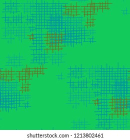 Grunge Seamless Lattice. Abstract Pattern. Trendy Hand Drawn Texture with Scribble Crossing Lines. Colorful Vector Pattern for Wallpaper, Print, Cotton. Abstract Seamless Pattern.