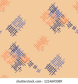 Grunge Seamless Lattice. Abstract Pattern. Vintage Hand Drawn Texture with Scratched Crossing Lines. Colorful Vector Pattern for Wallpaper, Cotton, Textile. Abstract Seamless Pattern.