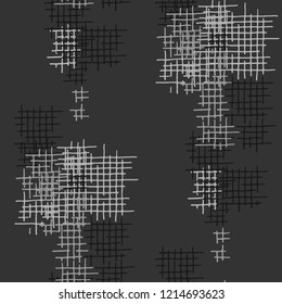 Grunge Seamless Lattice. Abstract Pattern. Trendy Hand Drawn Texture with Shabby Crossing Lines. Black and White Vector Pattern for Dress, Paper, Tablecloth. Abstract Seamless Pattern.