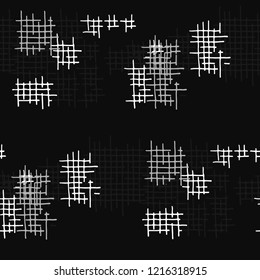 Grunge Seamless Lattice. Abstract Pattern. Trendy Hand Drawn Texture with Scribble Crossing Lines. Black and White Vector Pattern for Wallpaper, Cotton, Textile. Abstract Seamless Pattern.