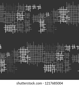 Grunge Seamless Lattice. Abstract Pattern. Trendy Hand Drawn Texture with Scribble Crossing Lines. Black and White Vector Pattern for Print, Fabric, Cloth. Abstract Seamless Pattern.