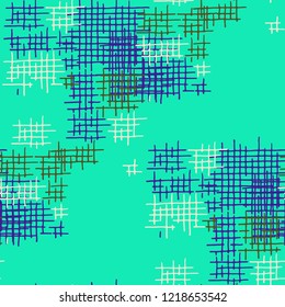 Grunge Seamless Lattice. Abstract Pattern. Trendy Hand Drawn Texture with Scratched Crossing Lines. Colorful Vector Pattern for Wallpaper, Fabric, Textile. Abstract Seamless Pattern.