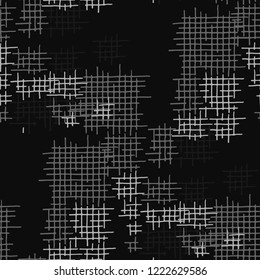 Grunge Seamless Lattice. Abstract Pattern. Vintage Hand Drawn Texture with Scratched Crossing Lines. Black and White Vector Pattern for Cotton, Calico, Textile. Abstract Seamless Pattern.