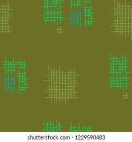 Grunge Seamless Lattice. Abstract Pattern. Trendy Hand Drawn Texture with Scratched Crossing Lines. Colorful Vector Pattern for Cotton, Calico, Textile. Abstract Seamless Pattern.