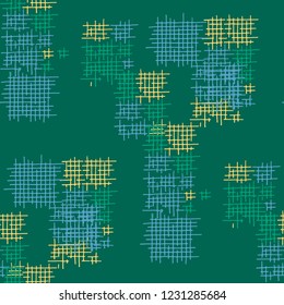 Grunge Seamless Lattice. Abstract Pattern. Trendy Hand Drawn Texture with Shabby Crossing Lines. Colorful Vector Pattern for Dress, Paper, Tablecloth. Abstract Seamless Pattern.