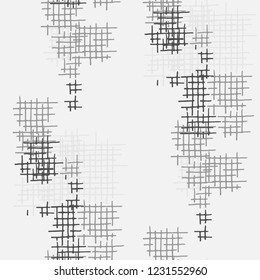 Grunge Seamless Lattice. Abstract Pattern. Modern Hand Drawn Texture with Scratched Crossing Lines. Black and White Vector Pattern for Cotton, Calico, Textile. Abstract Seamless Pattern.