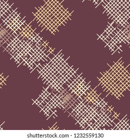 Grunge Seamless Lattice. Abstract Pattern. Trendy Hand Drawn Texture with Scribble Crossing Lines. Colorful Vector Pattern for Print, Cloth, Fabric. Abstract Seamless Pattern.