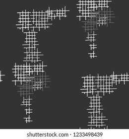 Grunge Seamless Lattice. Abstract Pattern. Retro Hand Drawn Texture with Scratched Crossing Lines. Black and White Vector Pattern for Wallpaper, Cotton, Textile. Abstract Seamless Pattern.