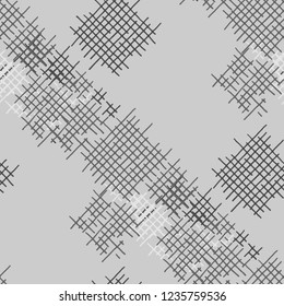 Grunge Seamless Lattice. Abstract Pattern. Trendy Hand Drawn Texture with Scribble Crossing Lines. Black and White Vector Pattern for Dress, Curtain, Paper. Abstract Seamless Pattern.