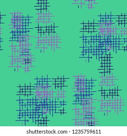 Grunge Seamless Lattice. Abstract Pattern. Retro Hand Drawn Texture with Scribble Crossing Lines. Colorful Vector Pattern for Chintz, Curtain, Paper. Abstract Seamless Pattern.