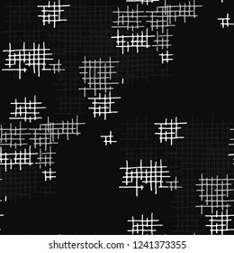 Grunge Seamless Lattice. Abstract Pattern. Retro Hand Drawn Texture with Scratched Crossing Lines. Black and White Vector Pattern for Cotton, Calico, Textile. Abstract Seamless Pattern.