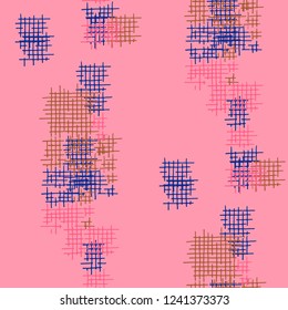 Grunge Seamless Lattice. Abstract Pattern. Vintage Hand Drawn Texture with Scratched Crossing Lines. Colorful Vector Pattern for Fabric, Cloth, Textile. Abstract Seamless Pattern.