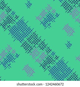 Grunge Seamless Lattice. Abstract Pattern. Vintage Hand Drawn Texture with Scratched Crossing Lines. Colorful Vector Pattern for Wallpaper, Cotton, Textile. Abstract Seamless Pattern.