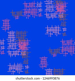 Grunge Seamless Lattice. Abstract Pattern. Retro Hand Drawn Texture with Scribble Crossing Lines. Colorful Vector Pattern for Print, Fabric, Textile. Abstract Seamless Pattern.