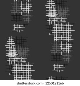 Grunge Seamless Lattice. Abstract Pattern. Modern Hand Drawn Texture with Scratched Crossing Lines. Black and White Vector Pattern for Print, Cloth, Fabric. Abstract Seamless Pattern.