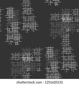 Grunge Seamless Lattice. Abstract Pattern. Vintage Hand Drawn Texture with Scratched Crossing Lines. Black and White Vector Pattern for Chintz, Curtain, Paper. Abstract Seamless Pattern.