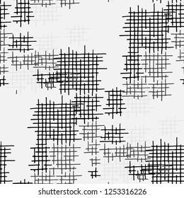Grunge Seamless Lattice. Abstract Pattern. Retro Hand Drawn Texture with Scratched Crossing Lines. Black and White Vector Pattern for Wallpaper, Print, Textile. Abstract Seamless Pattern.