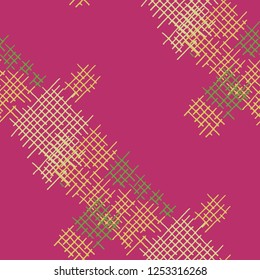 Grunge Seamless Lattice. Abstract Pattern. Modern Hand Drawn Texture with Shabby Crossing Lines. Colorful Vector Pattern for Print, Fabric, Textile. Abstract Seamless Pattern.
