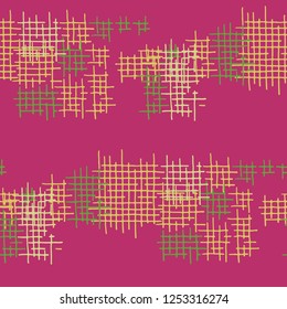 Grunge Seamless Lattice. Abstract Pattern. Retro Hand Drawn Texture with Scribble Crossing Lines. Colorful Vector Pattern for Print, Cloth, Fabric. Abstract Seamless Pattern.