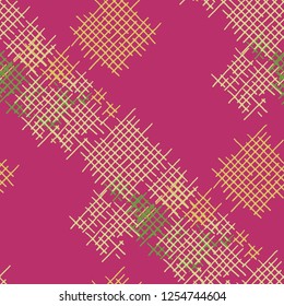 Grunge Seamless Lattice. Abstract Pattern. Trendy Hand Drawn Texture with Shabby Crossing Lines. Colorful Vector Pattern for Chintz, Curtain, Paper. Abstract Seamless Pattern.